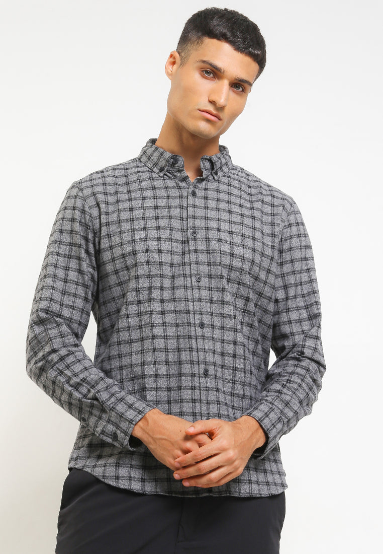 Kemeja Flanel Lengan Panjang Slim Fit | LS 489 - Dark Grey