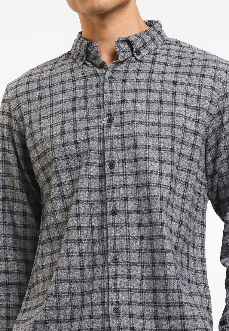 Kemeja Flanel Lengan Panjang Slim Fit | LS 489 - Dark Grey