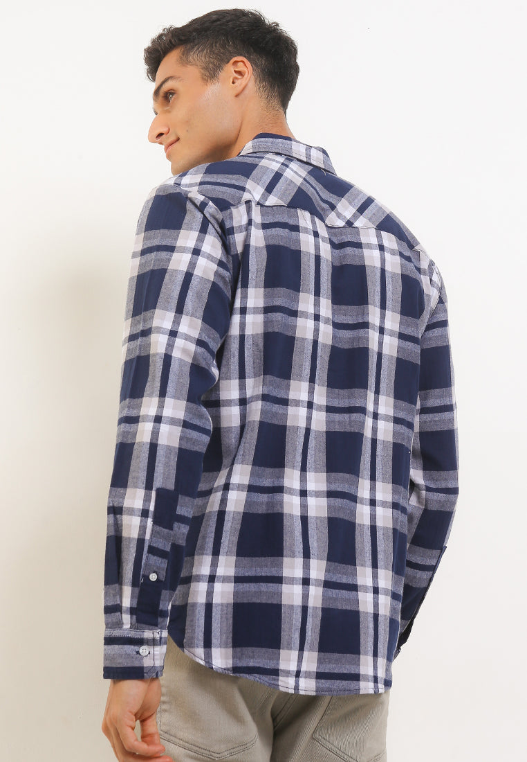 Kemeja Flanel Lengan Panjang Slim Fit | LS 505 - Navy