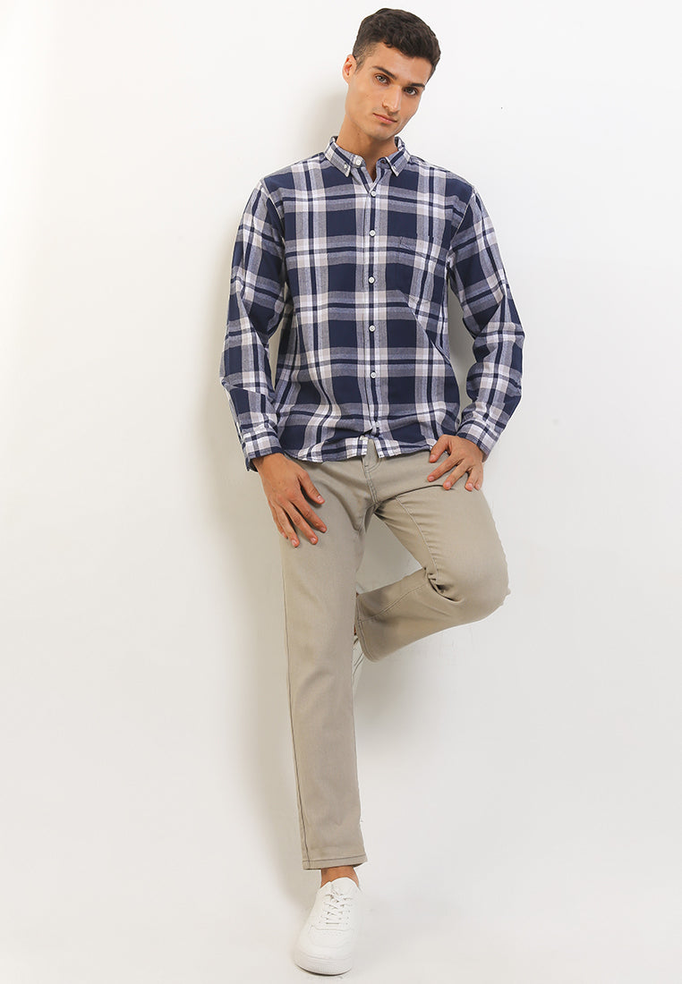 Kemeja Flanel Lengan Panjang Slim Fit | LS 505 - Navy