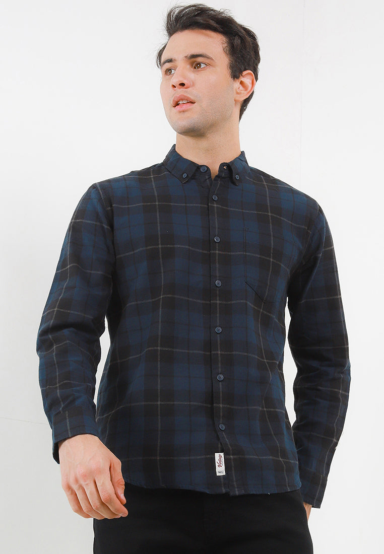 Kemeja Flanel Lengan Panjang Slim Fit | LS 509 - Navy