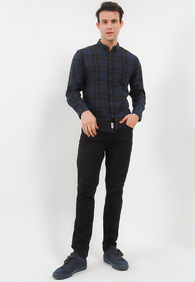 Kemeja Flanel Lengan Panjang Slim Fit | LS 509 - Navy