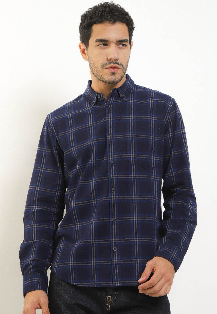 Kemeja Flanel Lengan Panjang Slim Fit | LS 523 - Navy