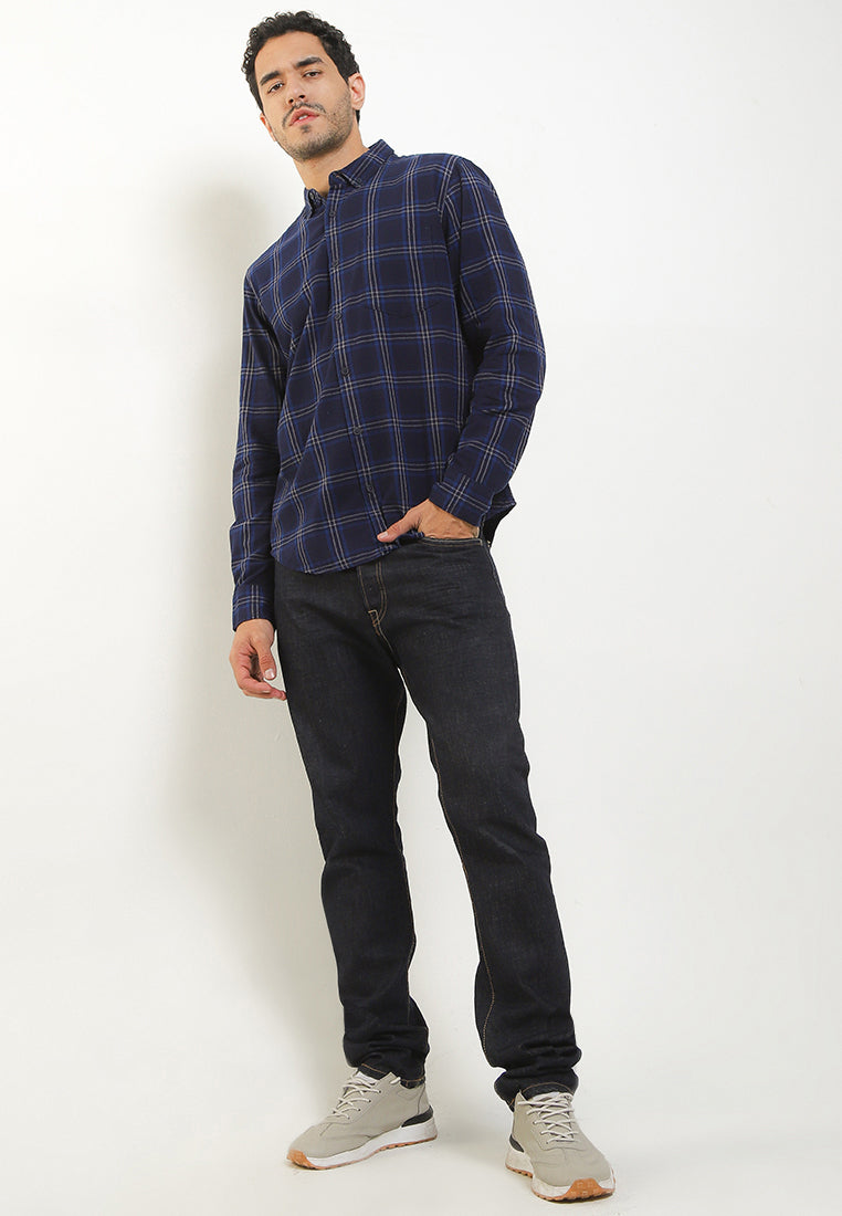 Kemeja Flanel Lengan Panjang Slim Fit | LS 523 - Navy