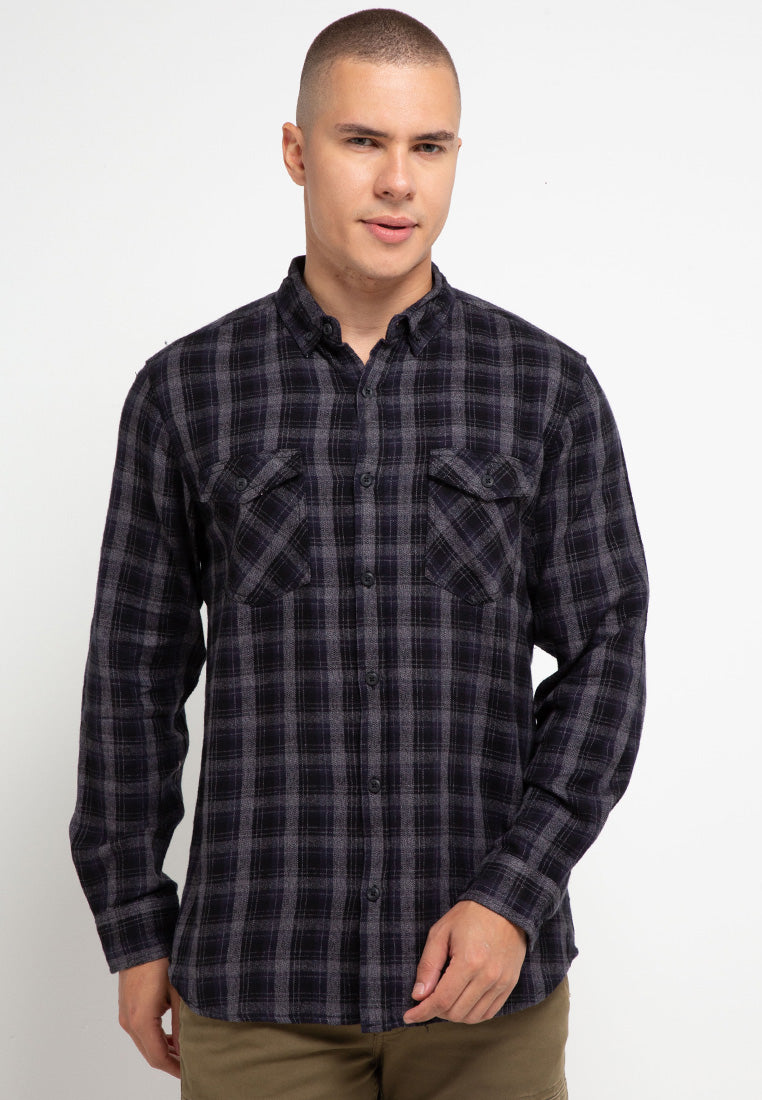 Kemeja Flanel Lengan Panjang Slim Fit | LS 446 - Grey