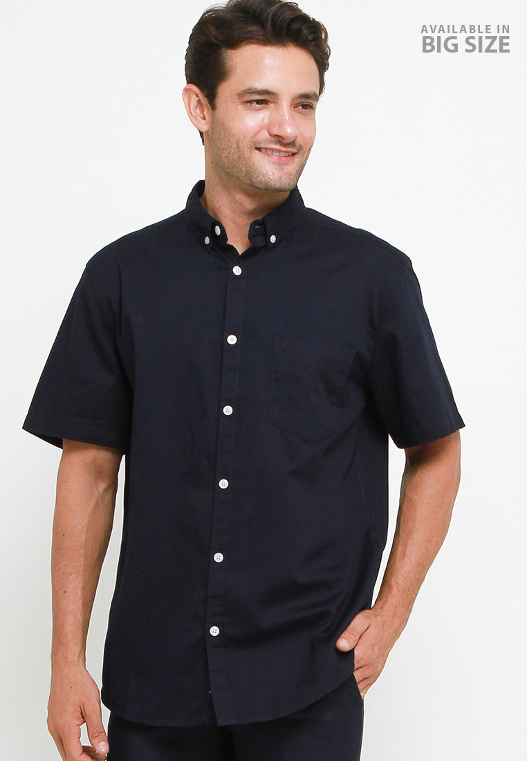 Kemeja Poplin Lengan Pendek Slim Fit Big Size | SSZ 416 - Navy