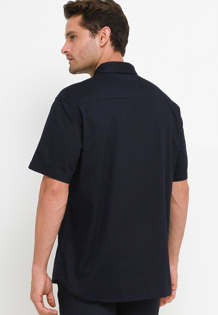 Kemeja Poplin Lengan Pendek Slim Fit Big Size | SSZ 416 - Navy