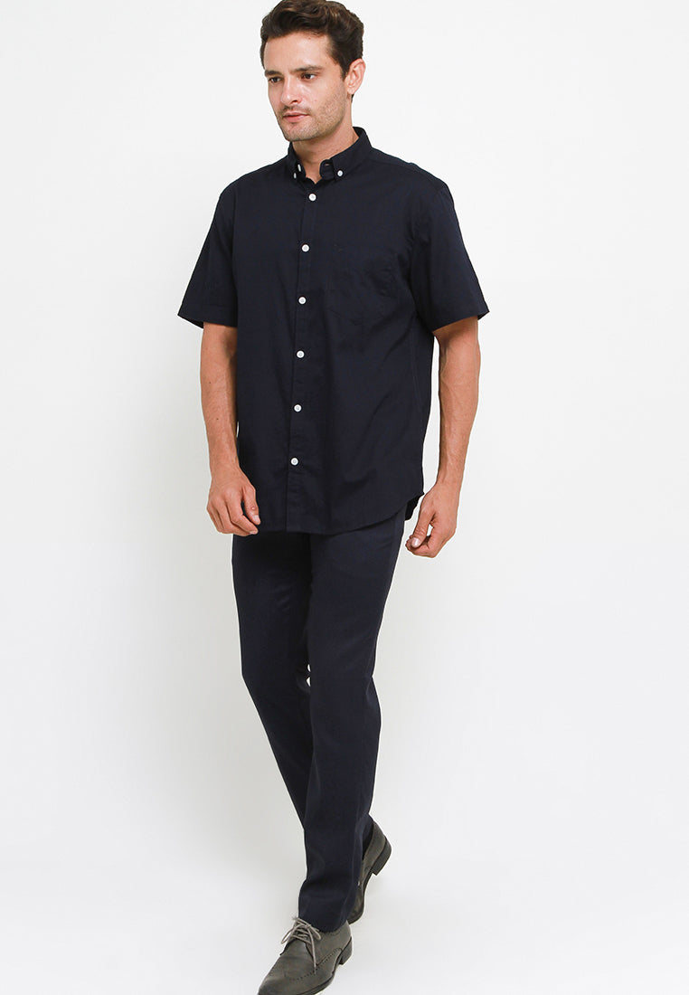 Kemeja Poplin Lengan Pendek Slim Fit Big Size | SSZ 416 - Navy