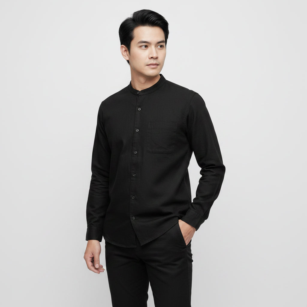 TRIPLE Kemeja Mandarin Panjang Slim Fit (LS MC 543)
