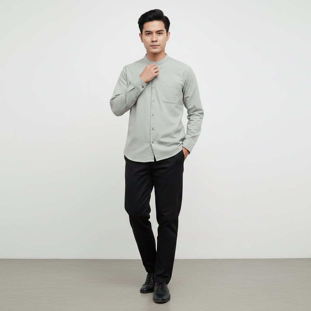 TRIPLE Kemeja Mandarin Panjang Slim Fit (LS MC 543)