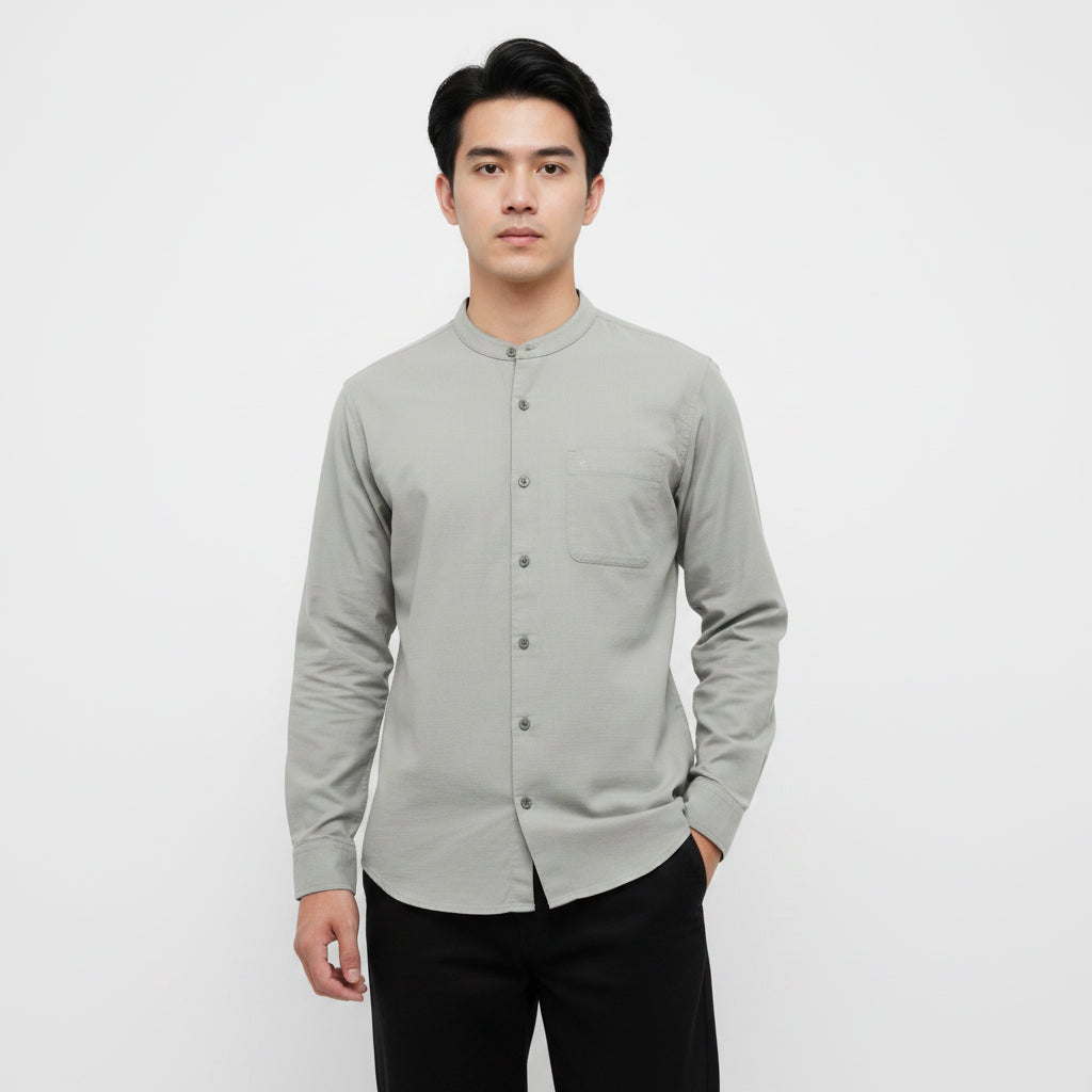 TRIPLE Kemeja Mandarin Panjang Slim Fit (LS MC 543)
