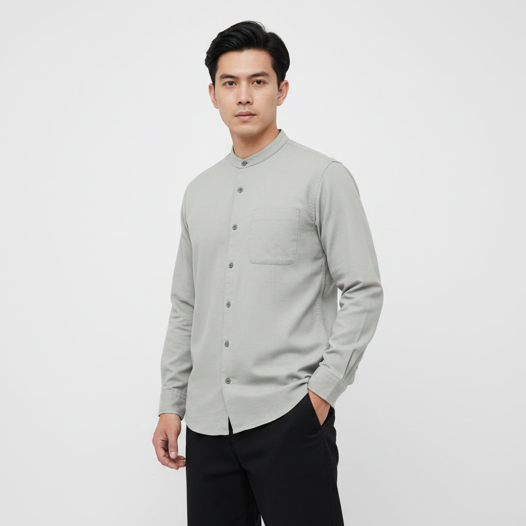 TRIPLE Kemeja Mandarin Panjang Slim Fit (LS MC 543)
