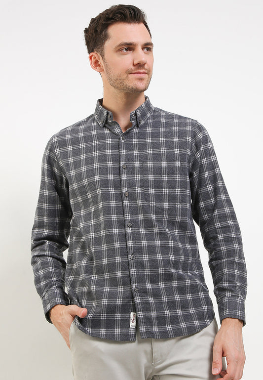 Kemeja Flanel Lengan Panjang Slim Fit | LS 496 - Dark Grey