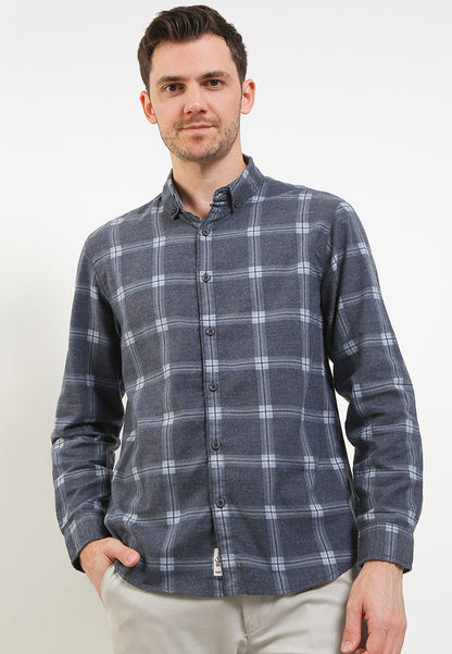 Kemeja Lengan Panjang Flanel Slim Fit | LS 497 - Dark Grey