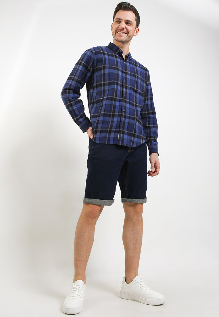 Kemeja Flanel Lengan Panjang Slim Fit | LS 504 - Navy