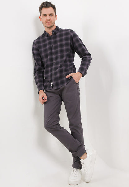 Kemeja Flanel Lengan Panjang Slim Fit | LS 528 - Dark Grey