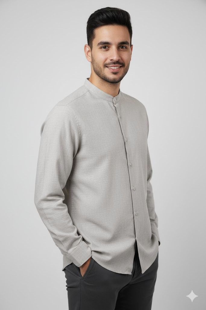 TRIPLE Kemeja Mandarin Panjang Reguler Fit (LS MC 559)
