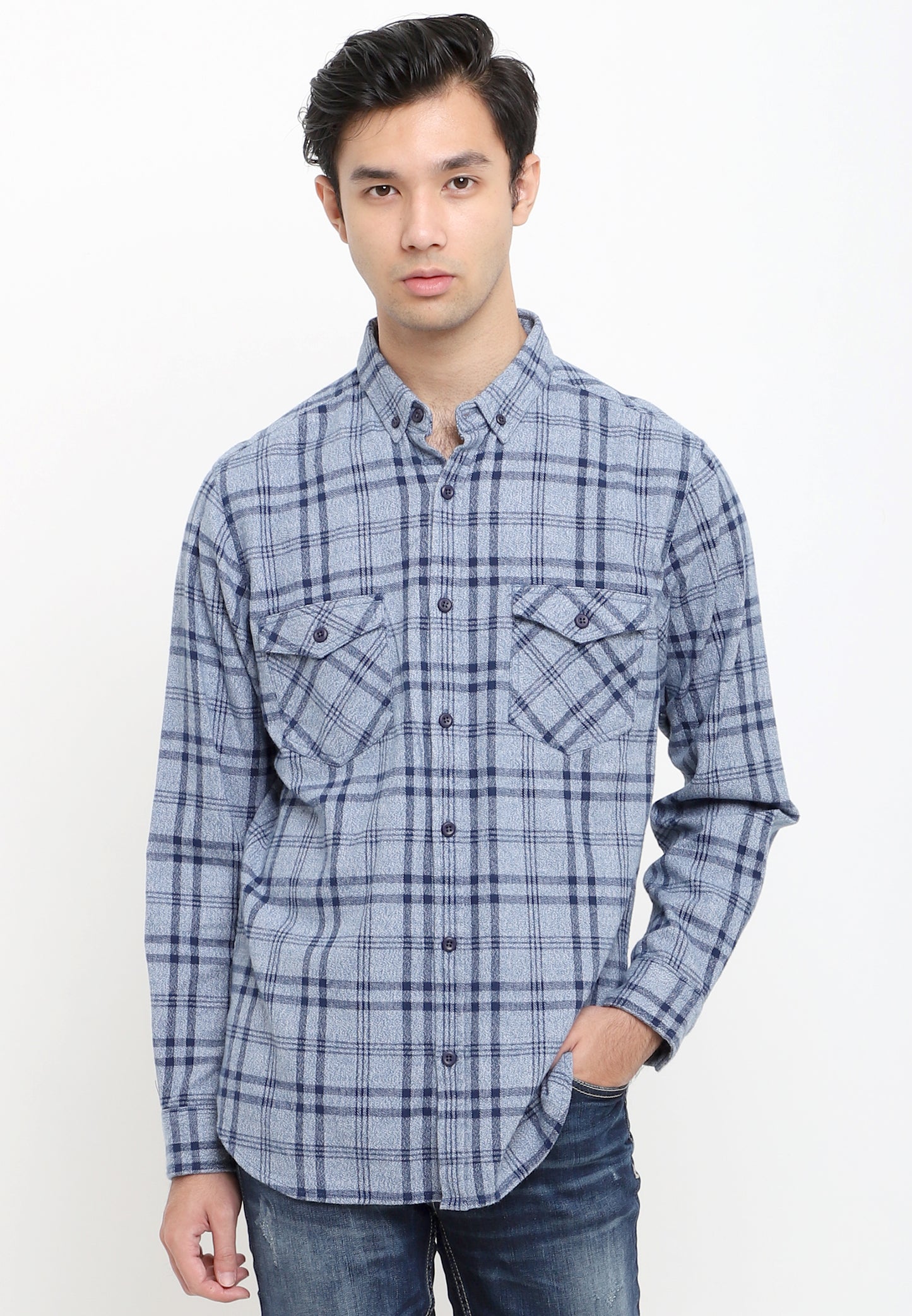 Kemeja Flanel Lengan Panjang Slim Fit | LS 422 - Navy