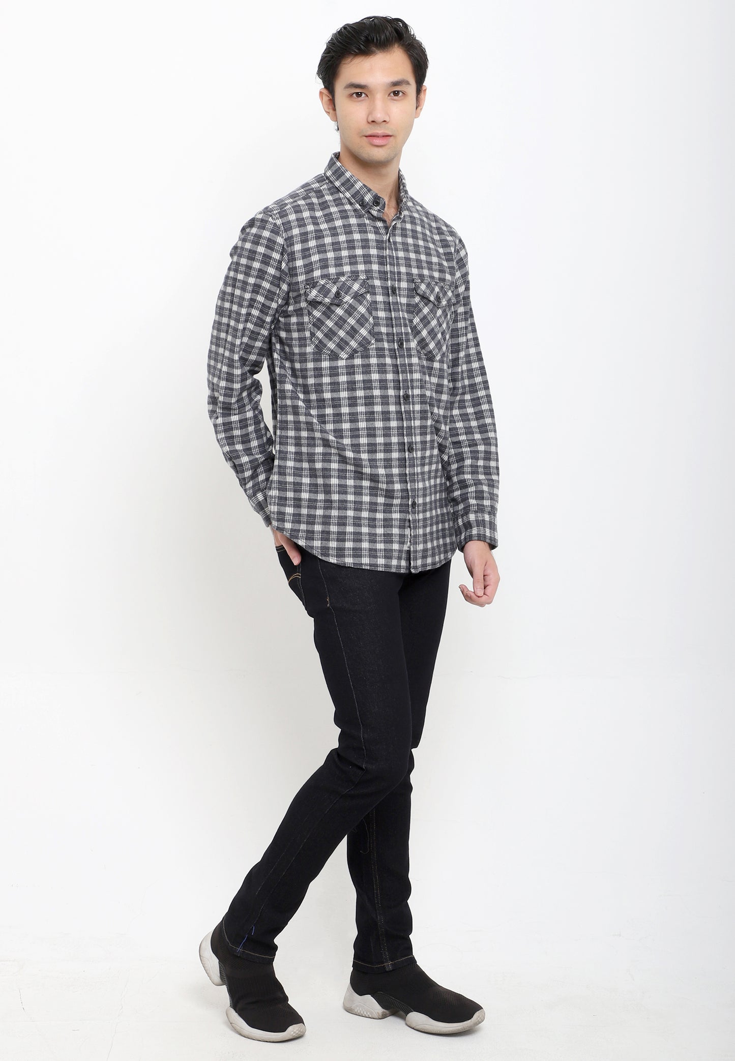 Kemeja Flanel Lengan Panjang Slim Fit | LS 438 - Black