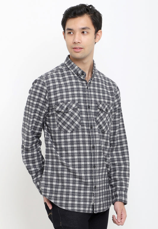 Kemeja Flanel Lengan Panjang Slim Fit | LS 438 - Black