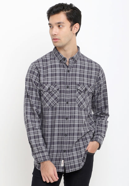Kemeja Flanel Lengan Panjang Slim Fit | LS 439 - Dark Grey
