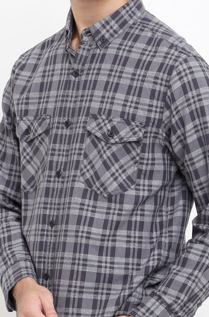Kemeja Flanel Lengan Panjang Slim Fit | LS 439 - Dark Grey