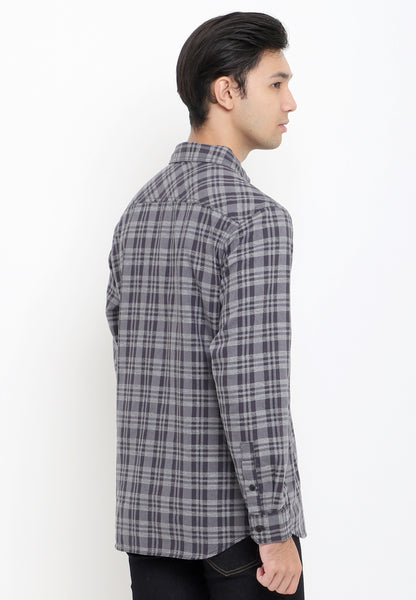 Kemeja Flanel Lengan Panjang Slim Fit | LS 439 - Dark Grey