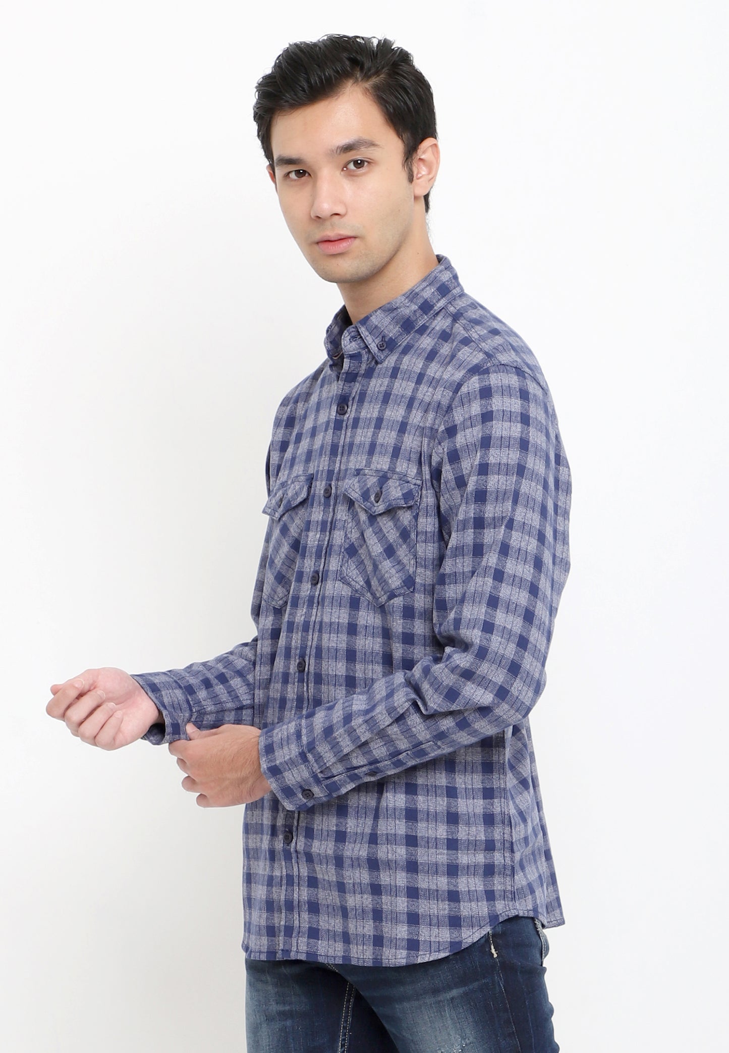 Kemeja Flanel Lengan Panjang Slim Fit | LS 440 - Blue