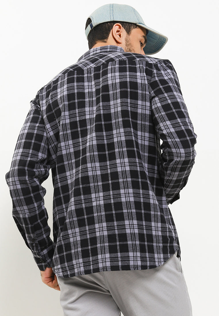 Kemeja Flanel Lengan Panjang Slim Fit | LS 474 - Dark Grey