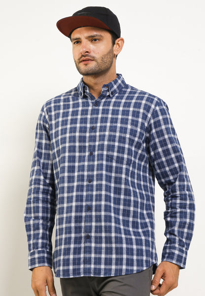 Kemeja Flanel Lengan Panjang Slim Fit | LS 490 - Navy